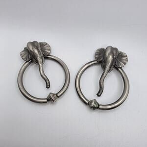Vintage Elephant Head Stud Earrings Silver Tone Tribal Boho Statement